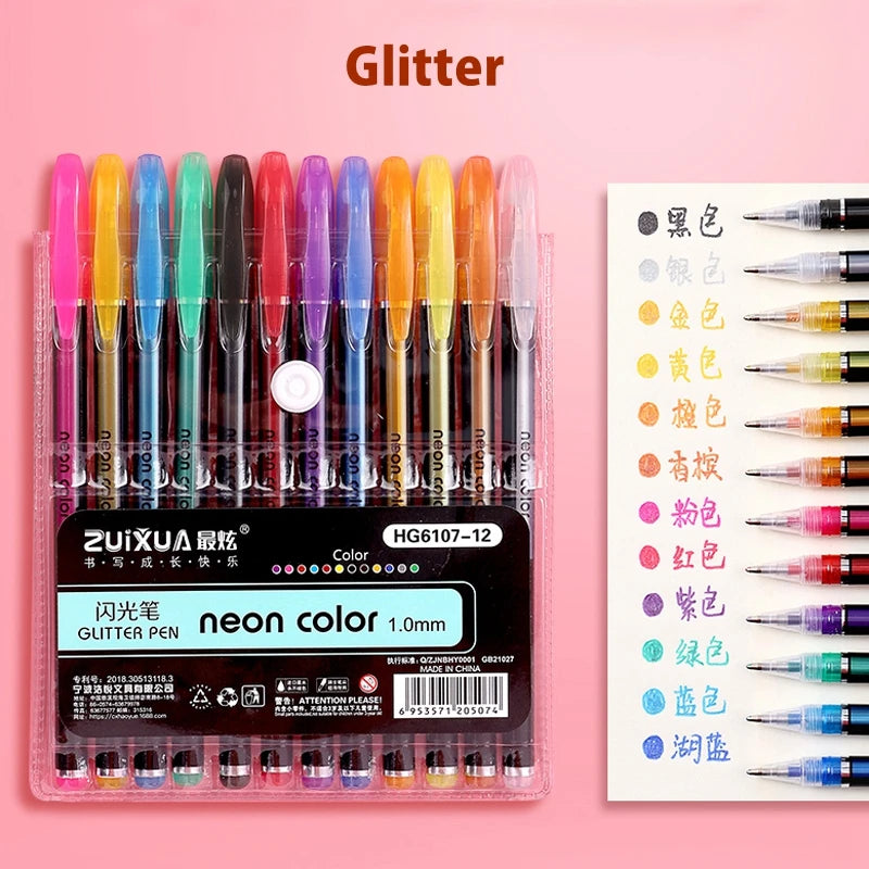 48 Metallic Glitter Gel Pens Set - Ideal for Colouring &amp; Drawing 12pcs Glitter Pen