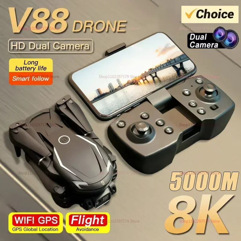 Dron RC V88 z kamerą szerokokątną 8K, składany quad do fotografii lotniczej