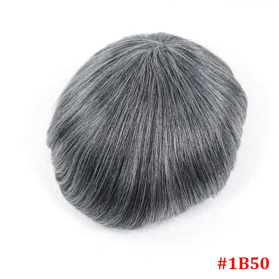 Bfirehair 0.08-0.10MM Full Skin PU Men&rsquo;s Toupee with V Loop Remy Hair 1B50 / 6 inches / CN|8x10|free