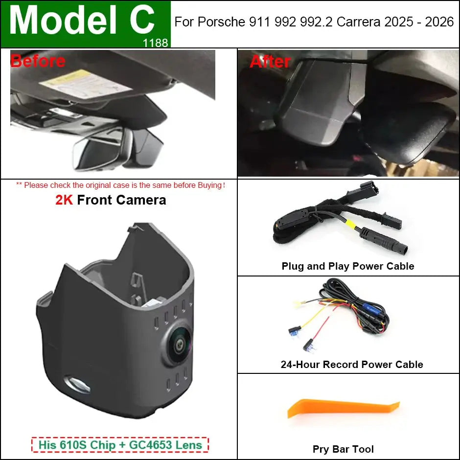 Plug and Play Hidden 4K Dash Cam Car DVR Front/Rear Camera For Porsche Panamera Cayenne Macan Taycan 911 718 2010-2025 by InterCyprus Trading Ltd
