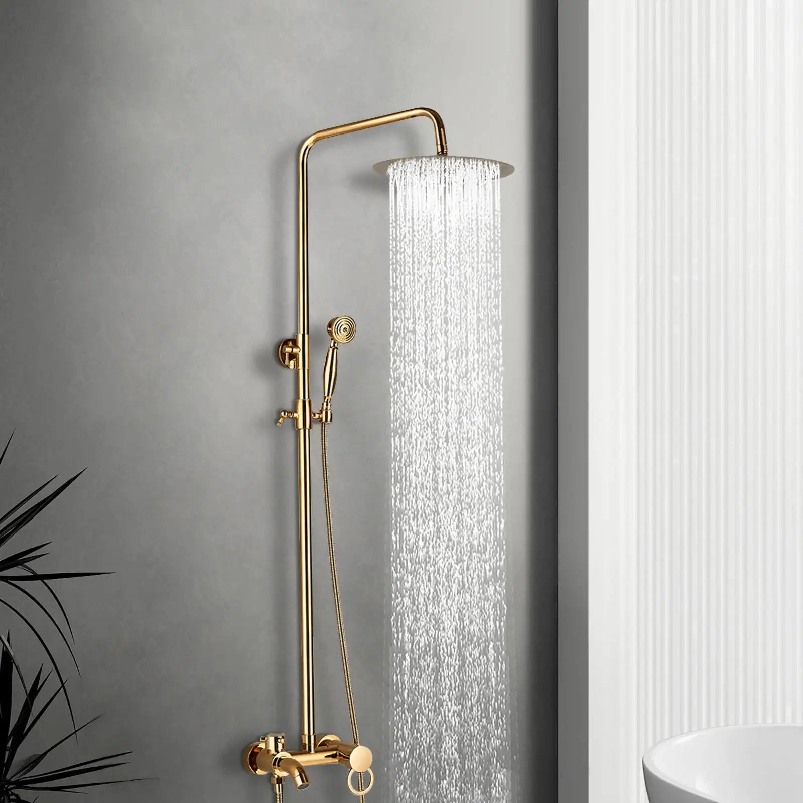 Gold Rain Shower System Wall Mounted &ndash; 8 Inch Rain Head