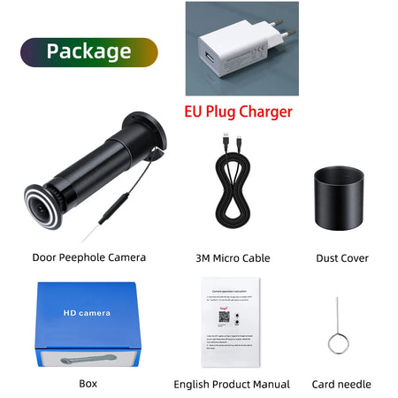 Camaroca 1080P Peephole Door Eye Camera &ndash; Motion Detection Peephole EU Charger / with 64GB TF Card / CHINA