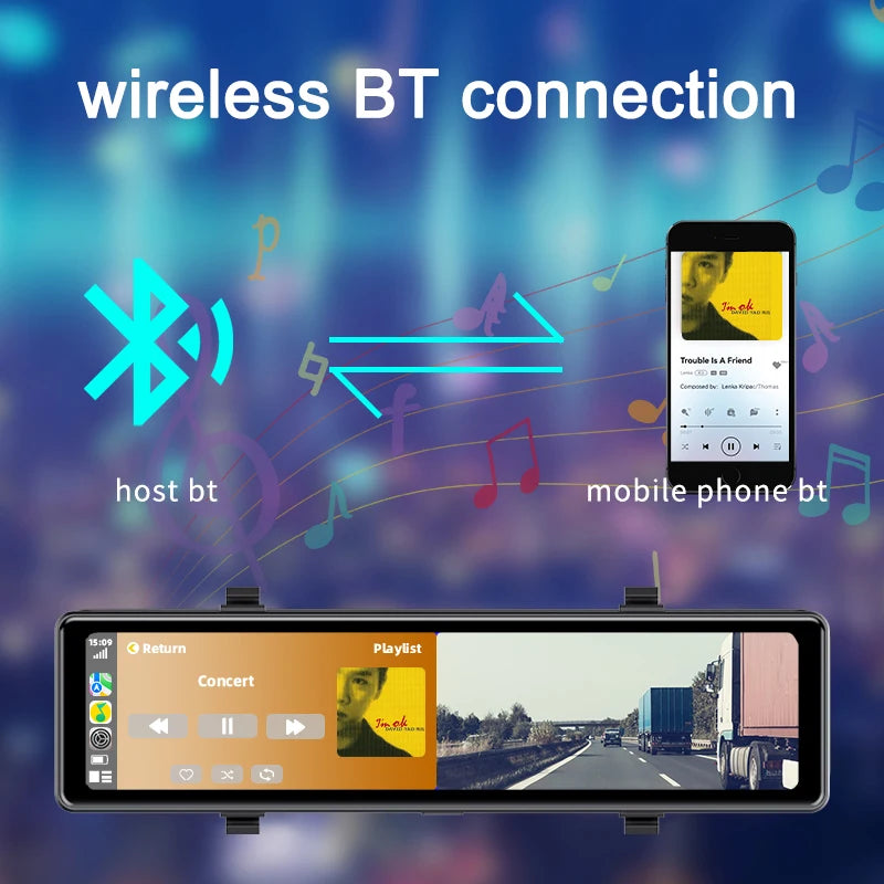 Acceo 4K Dashcam Rearview Mirror Car DVR - Wireless CarPlay