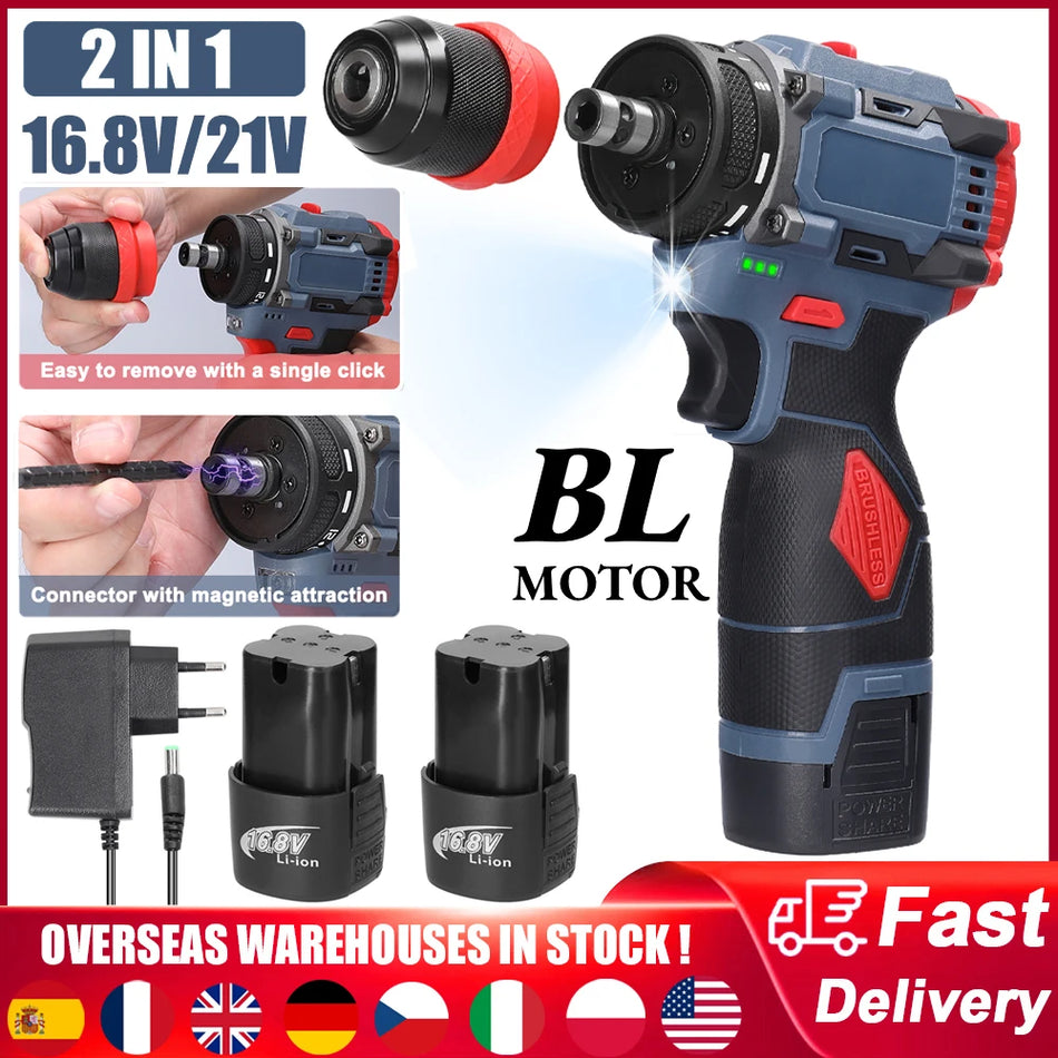 Cordless Brushless 2in1 Screwdriver Drill With 45Nm Torque