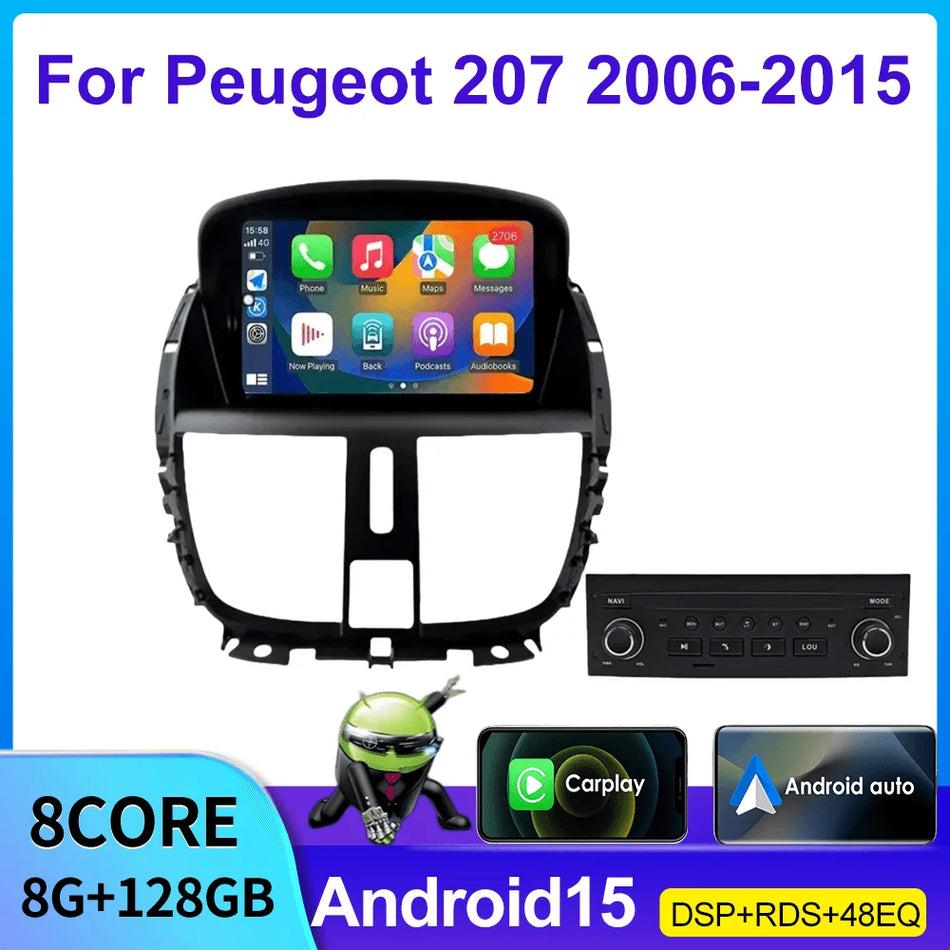 Radio auto Double DIN pentru Peugeot 207, player multimedia de 7 inch cu USB și Bluetooth
