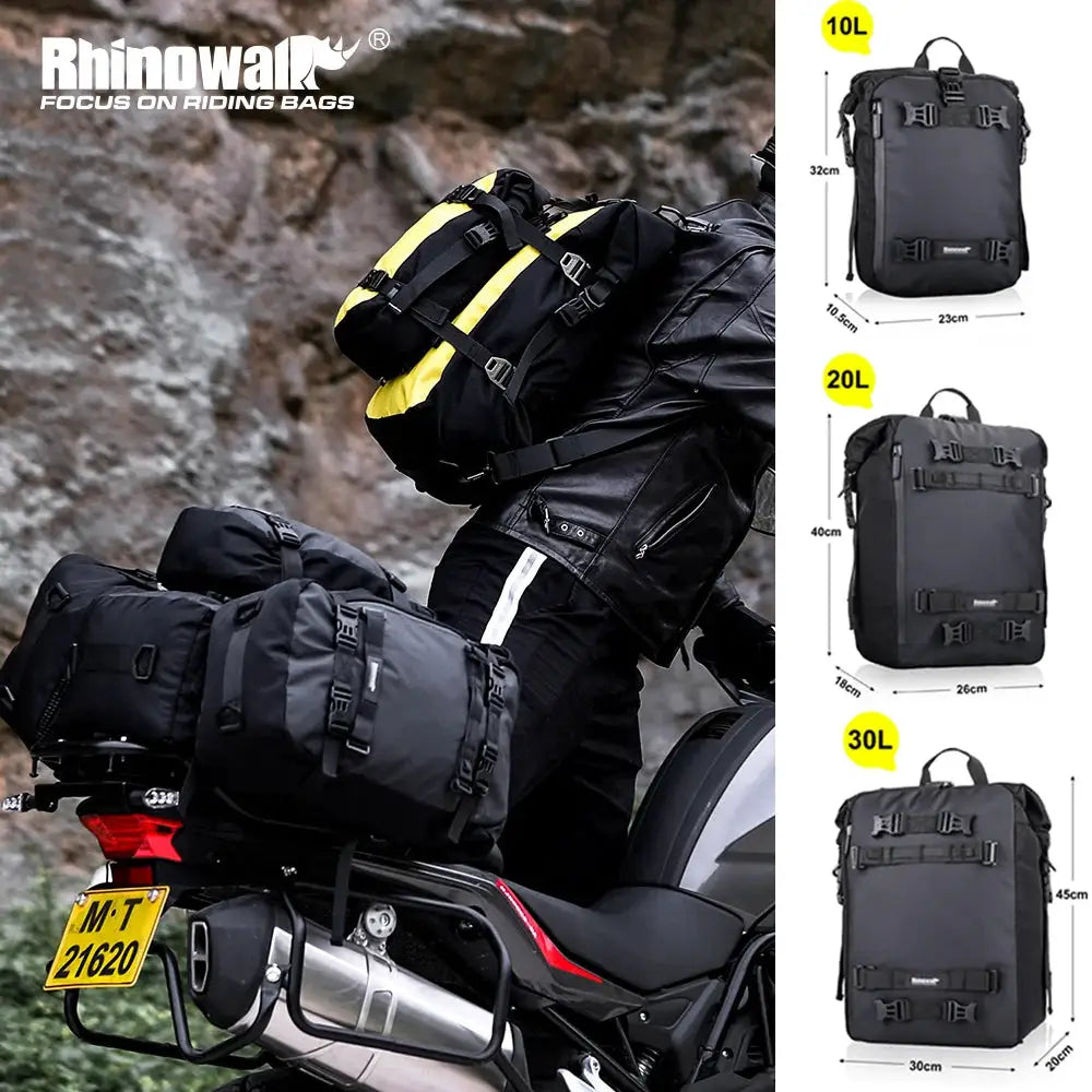 Rhinowalk Motorcycle Bag 10l/20L/30L Motor Back Seat Tail Bag Strap Install With Removable Waterproof Inner Bag by InterCyprus Trading Ltd