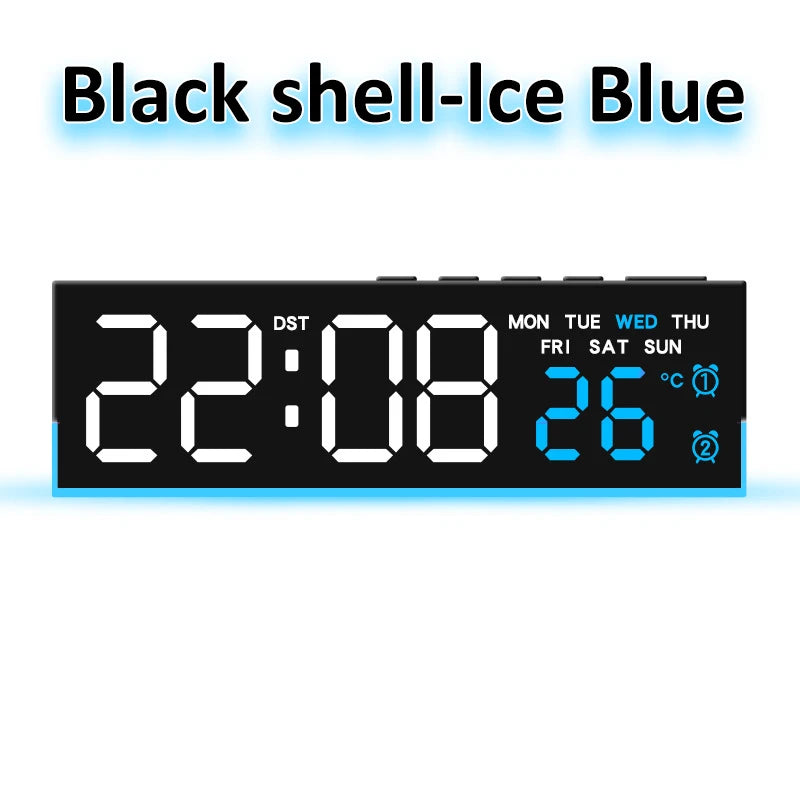 Digital LED Alarm Clock &ndash; Dual Alarm with Mood Lighting Black shell lce Blue