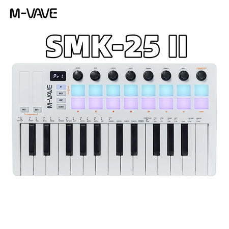 M-VAVE SMK-25 USB MIDI Keyboard Controller &ndash; 8 Backlit Pads SMK-25 II White