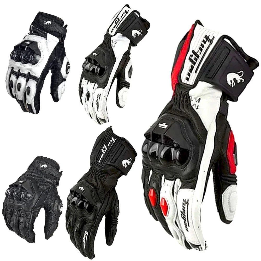 GISAEV Black Racing Leather Motorcycle Gloves - Summer &amp; Winter Wear
