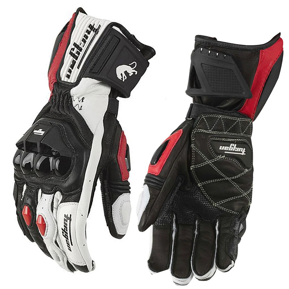 GISAEV Black Racing Leather Motorcycle Gloves - Summer &amp; Winter Wear Long Gloves Red / M