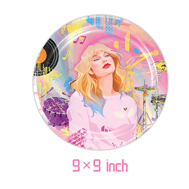 Taylor Swift Birthday Party Decorative Set with Dinnerware, Banners, and Balloons 9inche plate 10pcs