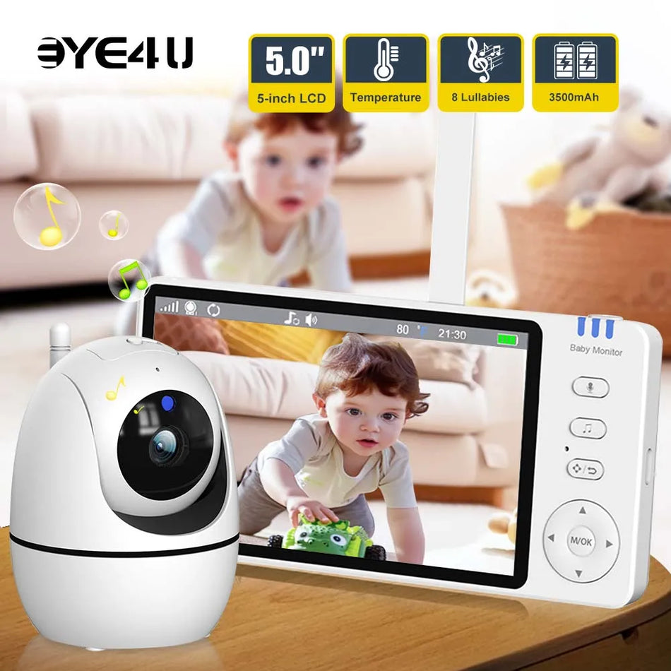 5 Inch Video Baby Monitor with HD Camera, PTZ Zoom, and Temperature Sensor by Eye4U