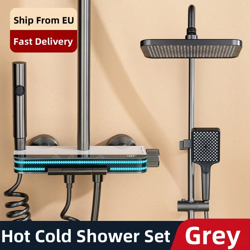 Conjunto de Chuveiro com Display Digital de Temperatura e Luz Ambiente para Controle Preciso de Água Quente e Fria