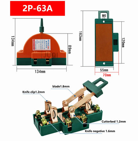 2P Knife Switch 32A 63A 100A &ndash; Double Throw High Power 220V