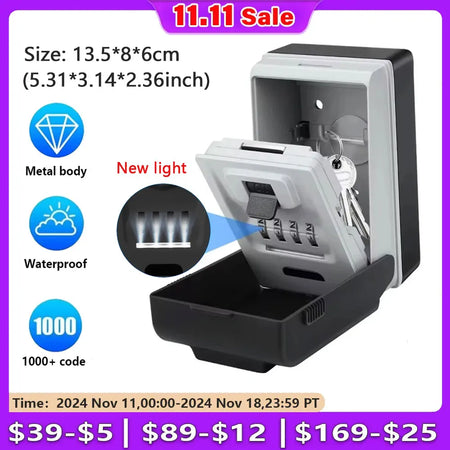 Awapow Metal Password Key Box &ndash; Wall Mounted 4 Digit Lock