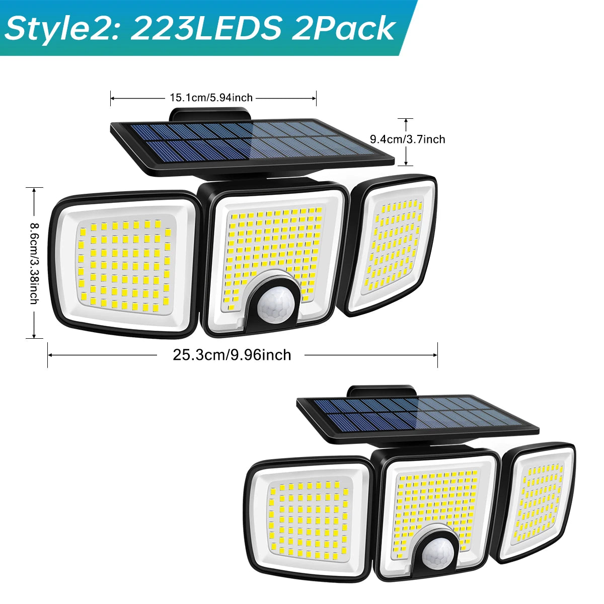 ZH-070LY Solar Motion Light Outdoor &ndash; Three-Head 270 Degree 2pcs Style2