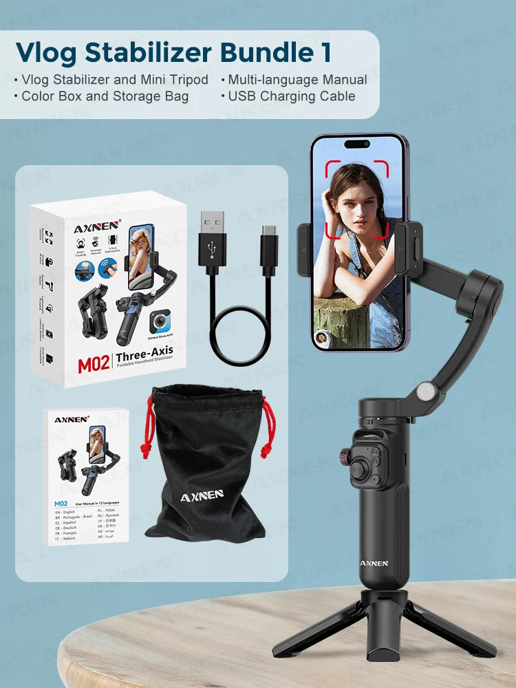 3-Axis Vlog Stabilizer &ndash; Face Following Technology with Magnetic Remote Vlog Bundle 1 / CHINA