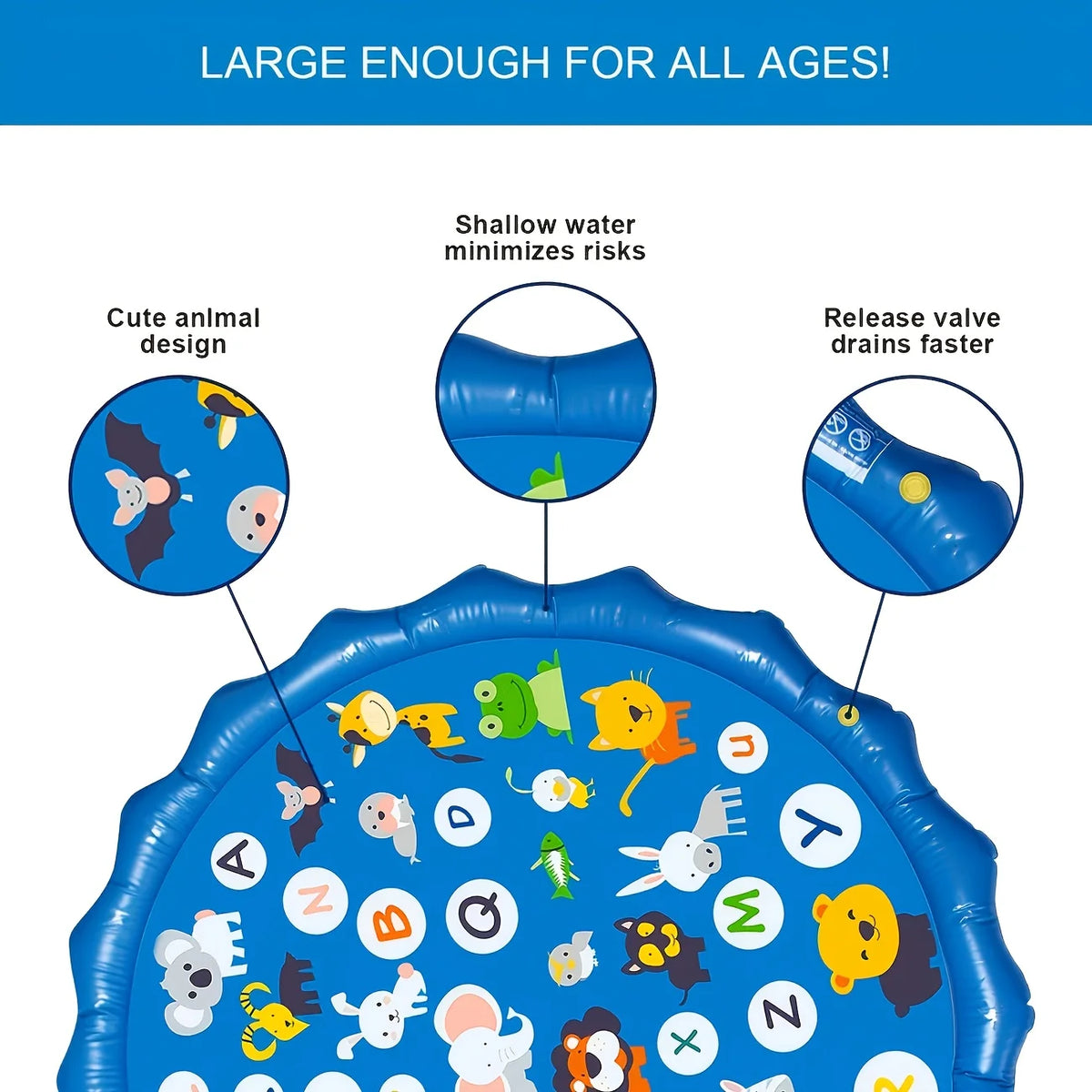 Extra Large Inflatable Sprinkler Pad for Kids &ndash; Educational Water Play with 26 Alphabets and Animal Patterns