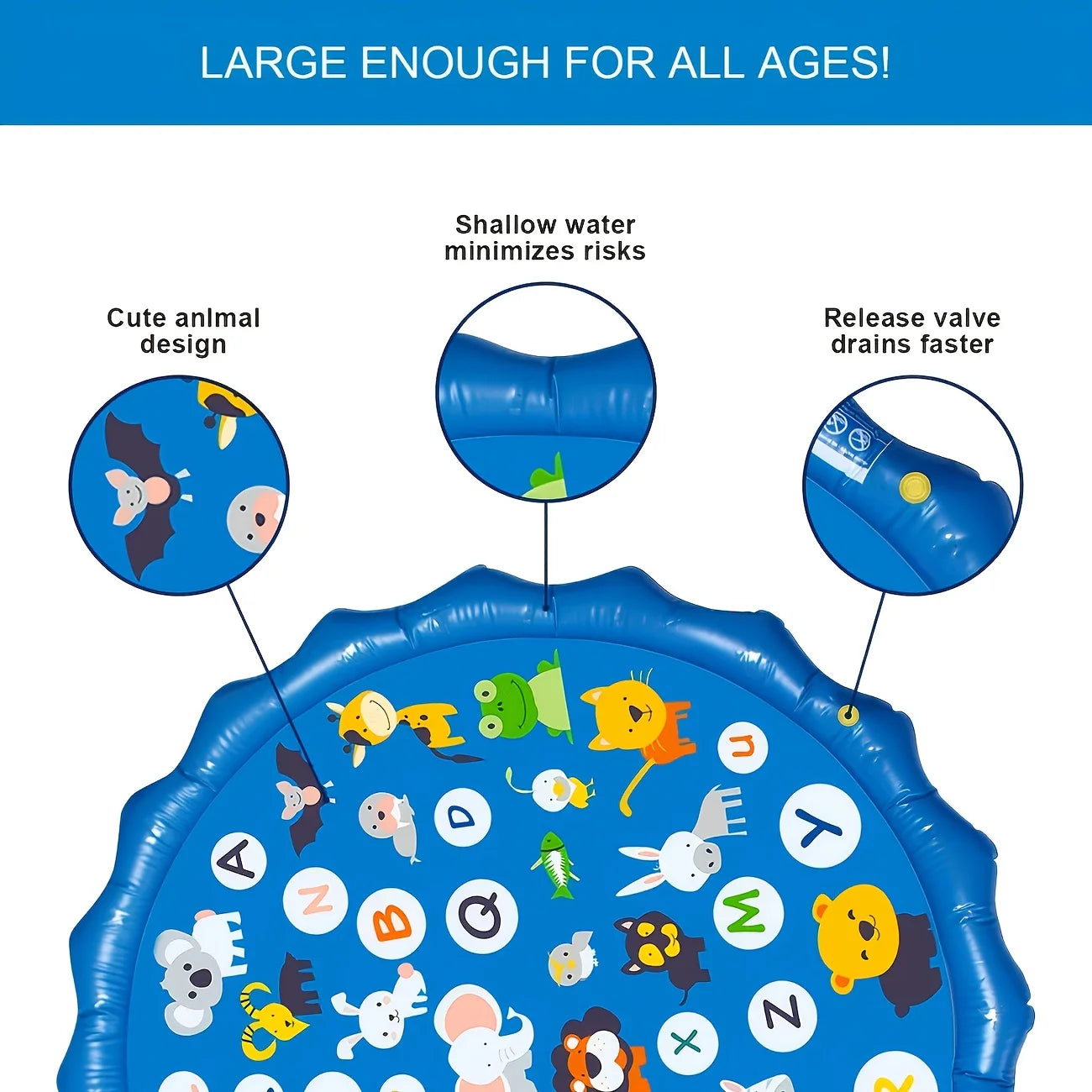 Extra Large Inflatable Sprinkler Pad for Kids &ndash; Educational Water Play with 26 Alphabets and Animal Patterns