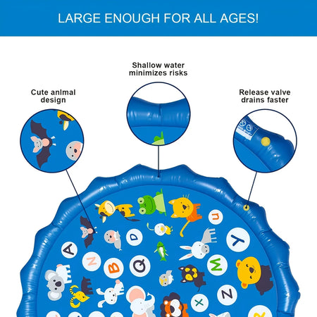 Extra Large Inflatable Sprinkler Pad for Kids &ndash; Educational Water Play with 26 Alphabets and Animal Patterns