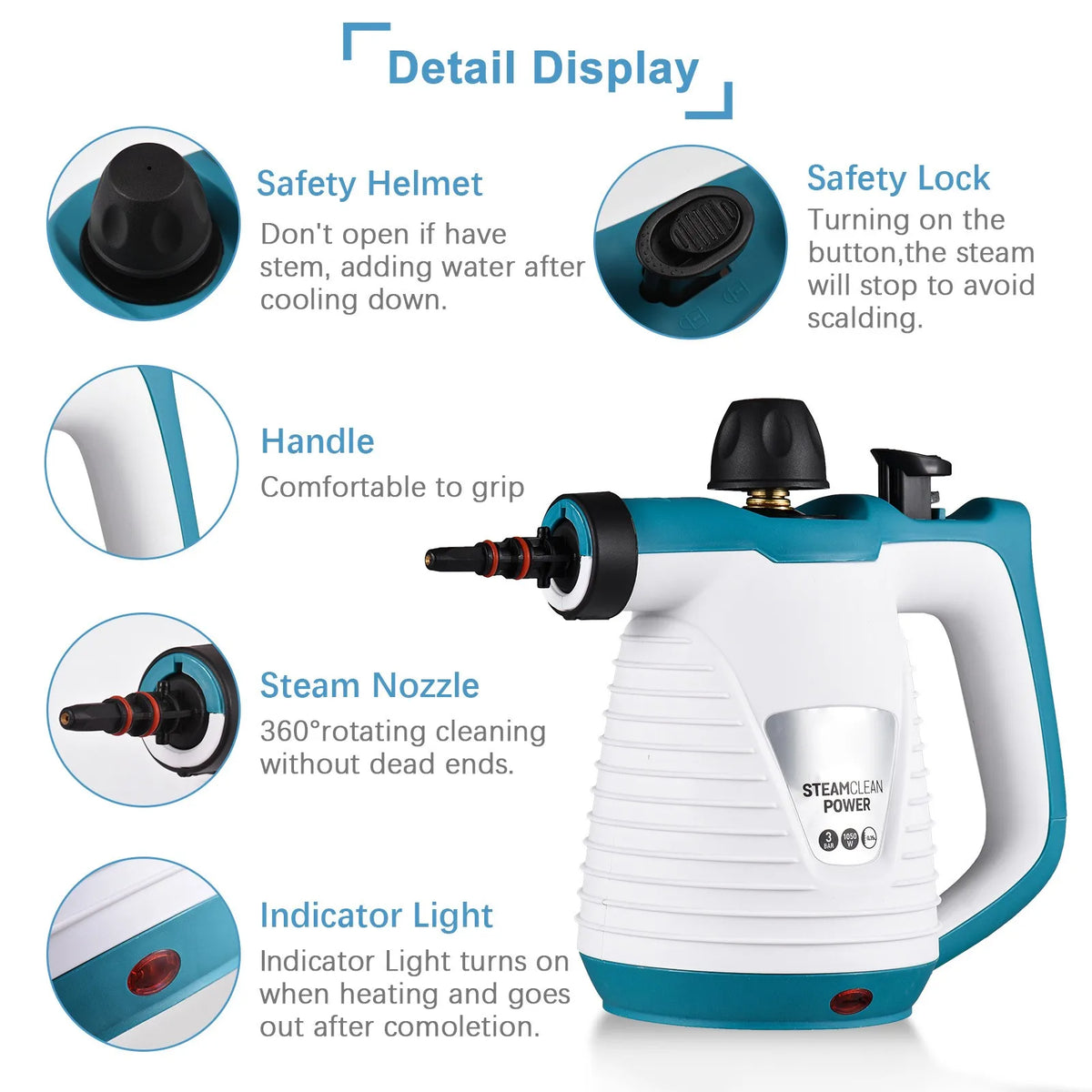 Powerful Handheld Steam Cleaner with 9 Accessories - Multi-Surface Cleaning