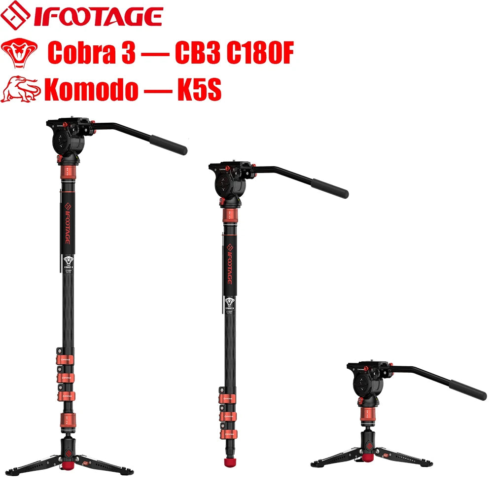 IFootage Cobra 3 C180F K5S 71In Carbon Monopod &ndash; Fluid Head C180F add K5S