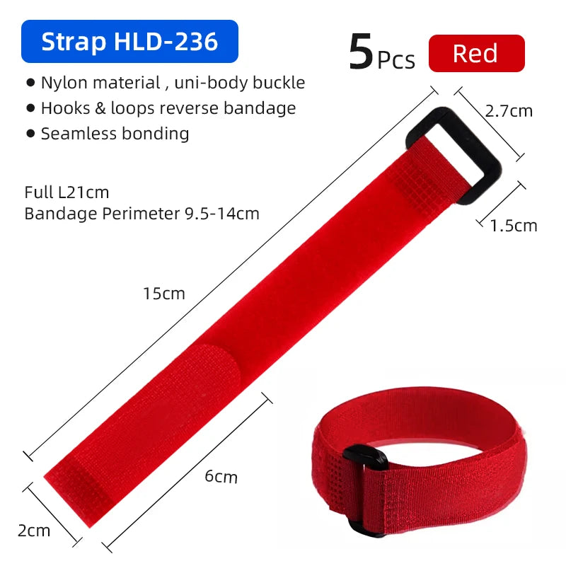 Deemount Bicycle Hook Loop Tape &ndash; Durable Nylon Fastening Straps Red 21cm 5PC / CHINA