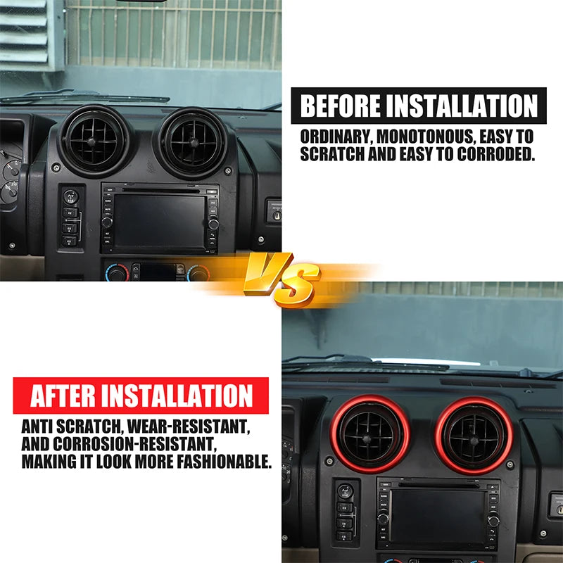 Hummer H2 2003-2007 Aluminium Rød Luftudløbsring Dekoration 4 stk