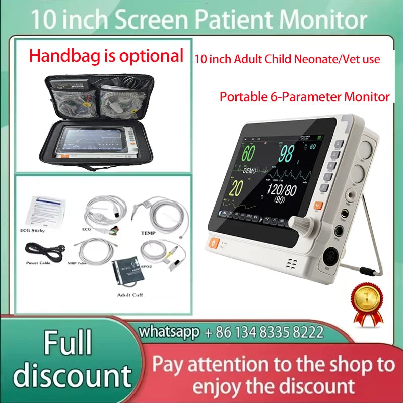 10 Calowy Przenośny Monitor 6 Parametrów EKG NIBP SpO2 Weterynaryjny Ludzki