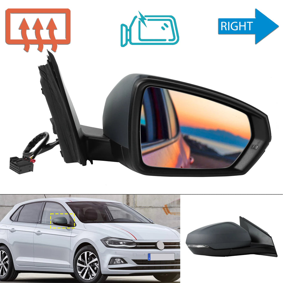 VW Polo 2017 on Right Door Wing Mirror Assembly with Heated Glass Indicator
