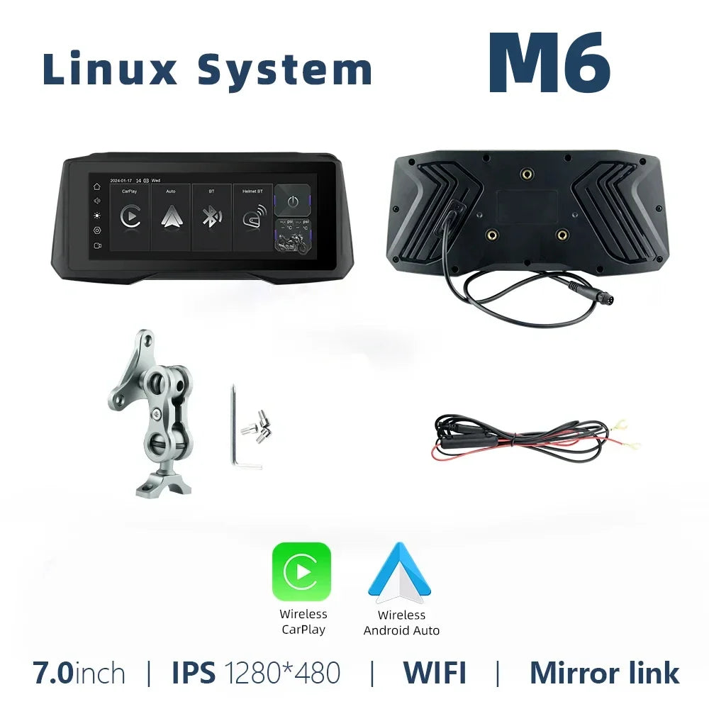 EKIY 7 Inch Portable Motorcycle GPS Display &ndash; Wireless CarPlay and Android Auto M6