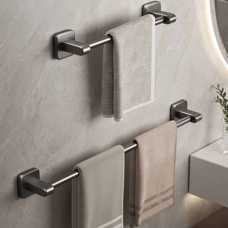Aluminiumlegering Badeværelse Håndklædeholder Uden Bor Sort Håndklædestang Selvklæbende Badeværelse Vægmonteret Håndklæderail Hængsel