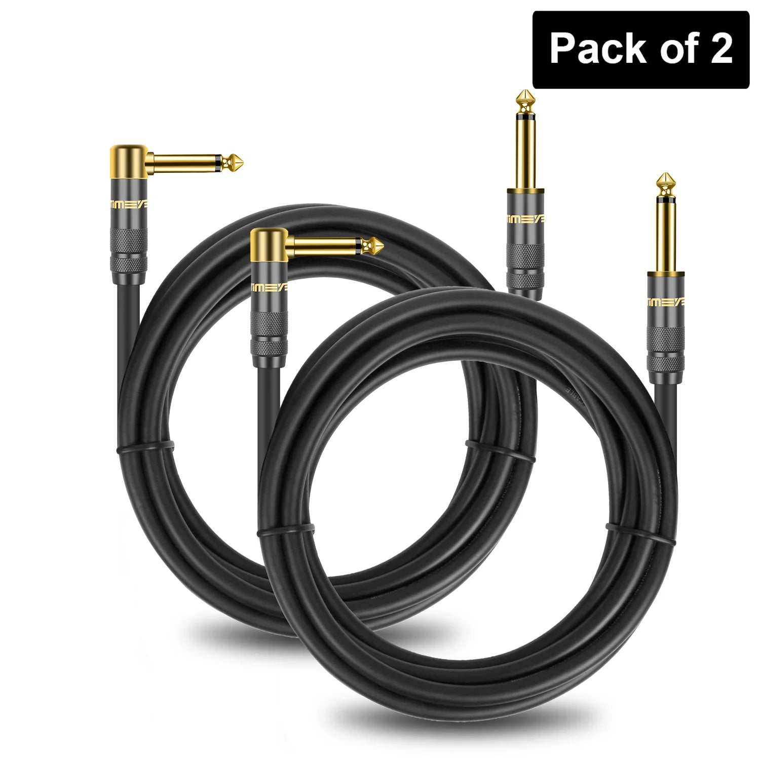 Instrument Guitar Cable 6.35mm TS Mono Jack &ndash; Right Angle Pack of 2 / 2m