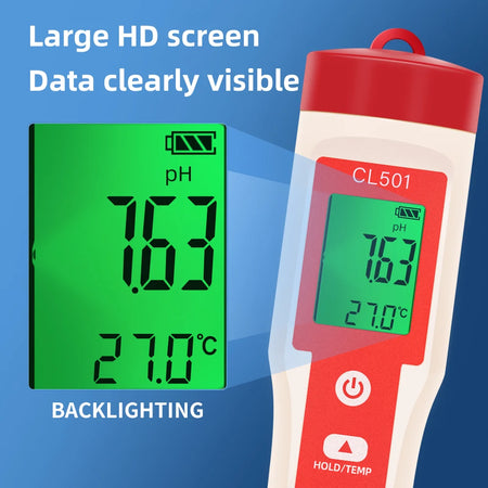 PH/CL2/H2/ORP/Temperature Meter Chlorine Detector &ndash; Backlit