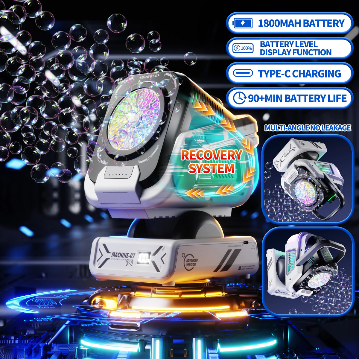 Bubble Machine with Remote Control, Auto Rotation, RGB Light &amp; Rechargeable Battery