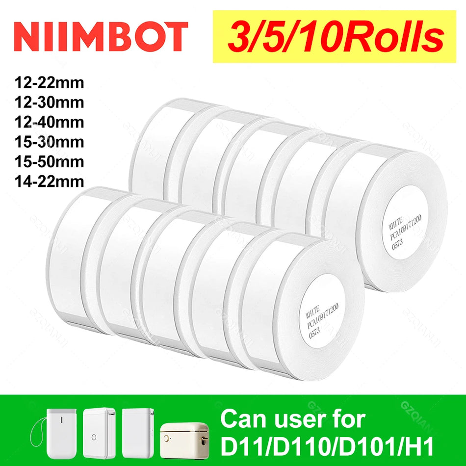 Etiķetes papīra ruļļi Niimbot D11, D101, D110 printerim, balti, 3/5/10 ruļļi