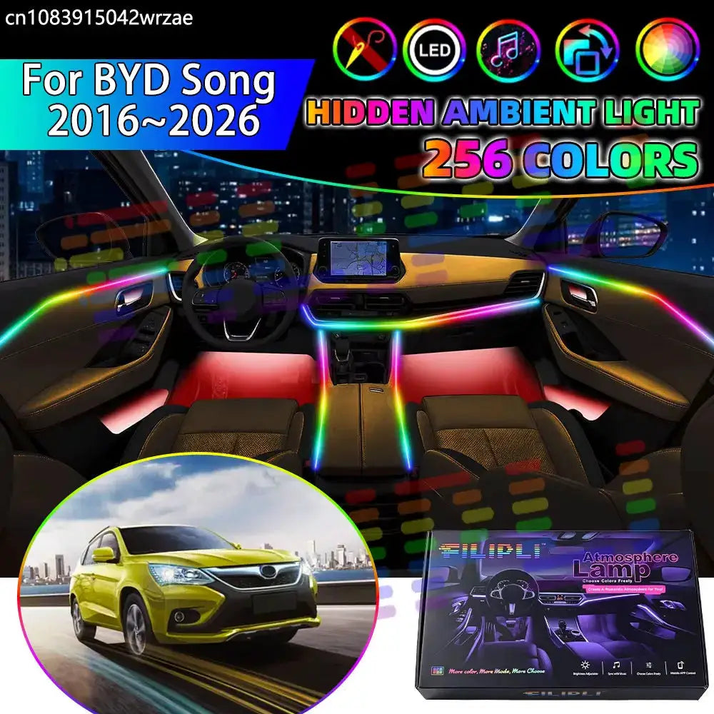 For BYD Song 2016~2026 2017 2018 2019 RGB Car Interior Ambient Lights Strips Breathing Lighting Kit App Control LED strips Auto by InterCyprus Trading Ltd