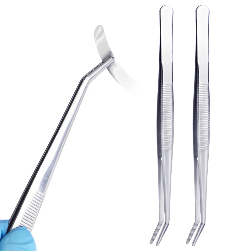 3Pcs Dental Tweezers Steel Serrated Curved &ndash; Easy Grip