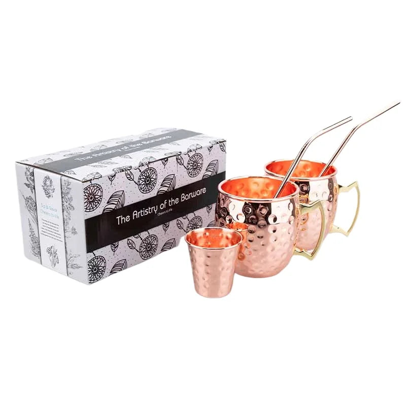 Moscow Mule Mug Set Hammered Copper 350ml &ndash; Hammered Finish Three Cups / 350ml
