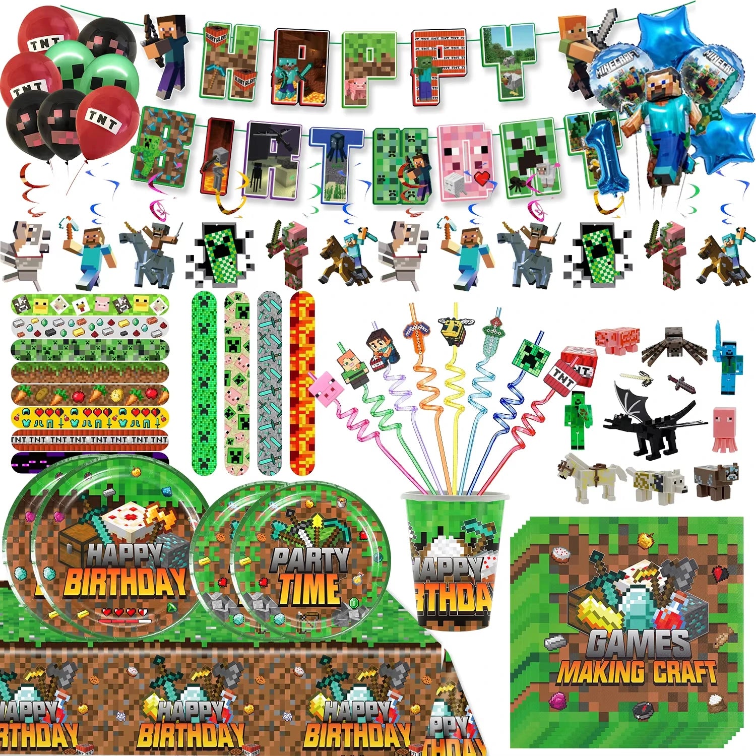 Pixel Game Party Supplies - Disposable Tableware &amp; Decor