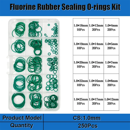 Green FKM Fluorine Rubber O Ring &ndash; Acid And Alkali Resistant Oilproof Seal 250PCS CS 1.0mm