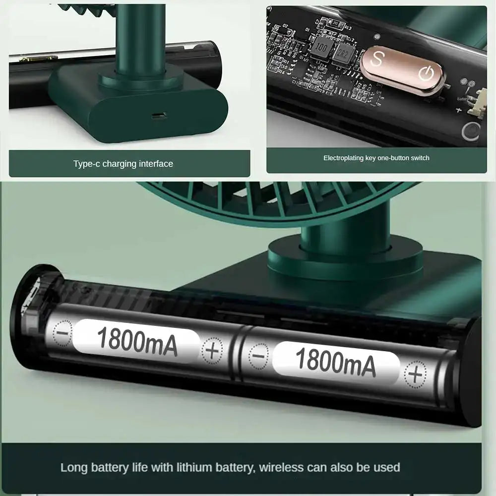 USB Desk Fan With 4 Speeds Quiet Operation 3600mAh Battery