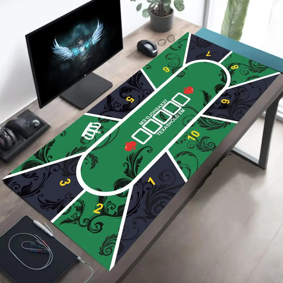 Texas Holdem Table Pad, Portable Rubber Poker Desk Mat for Keyboard and Gaming, Non Slip LockEdge XXL Size