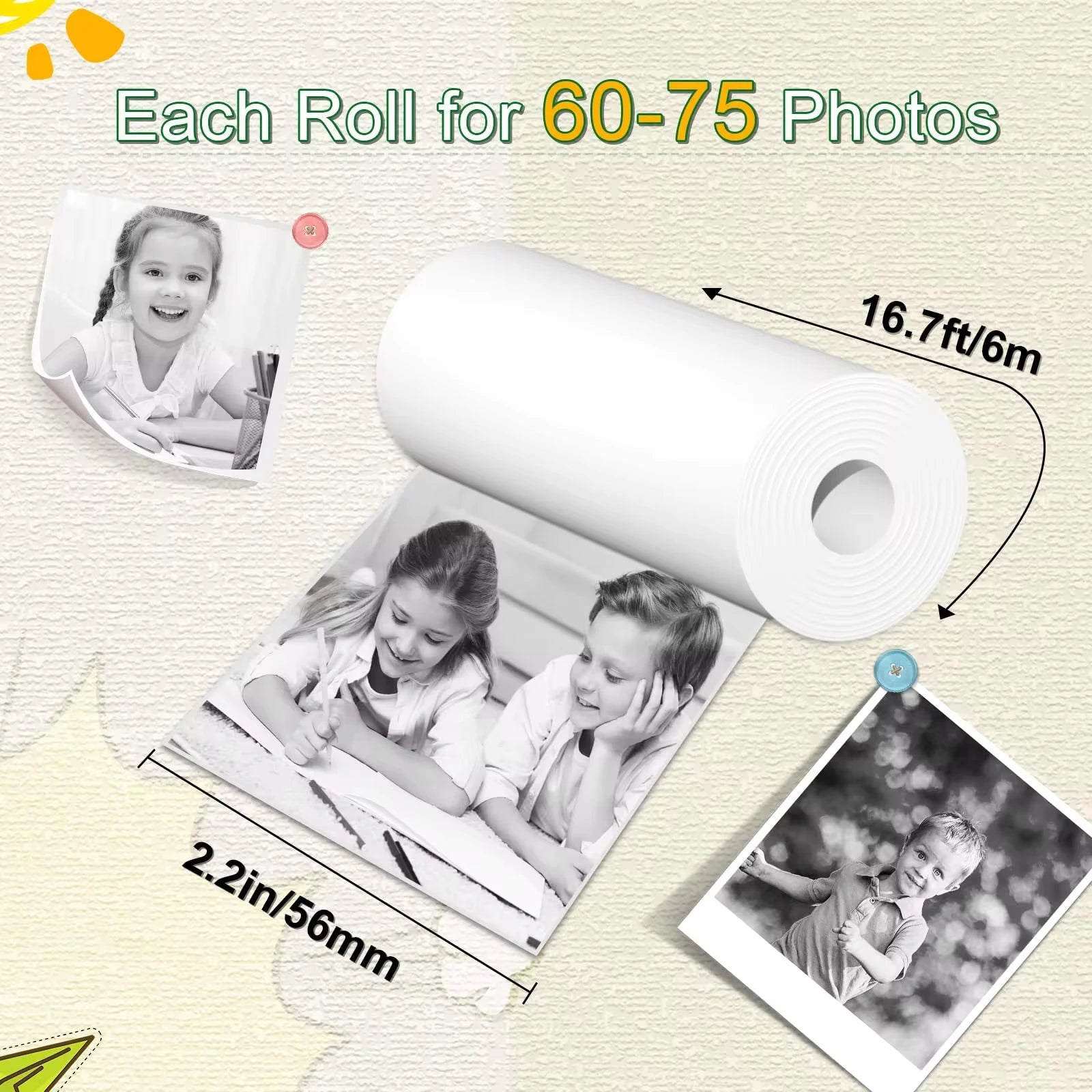 QKX Instant Print Camera Refills - 6 Rolls BPA Free Thermal Photo Paper 57 x 30 mm