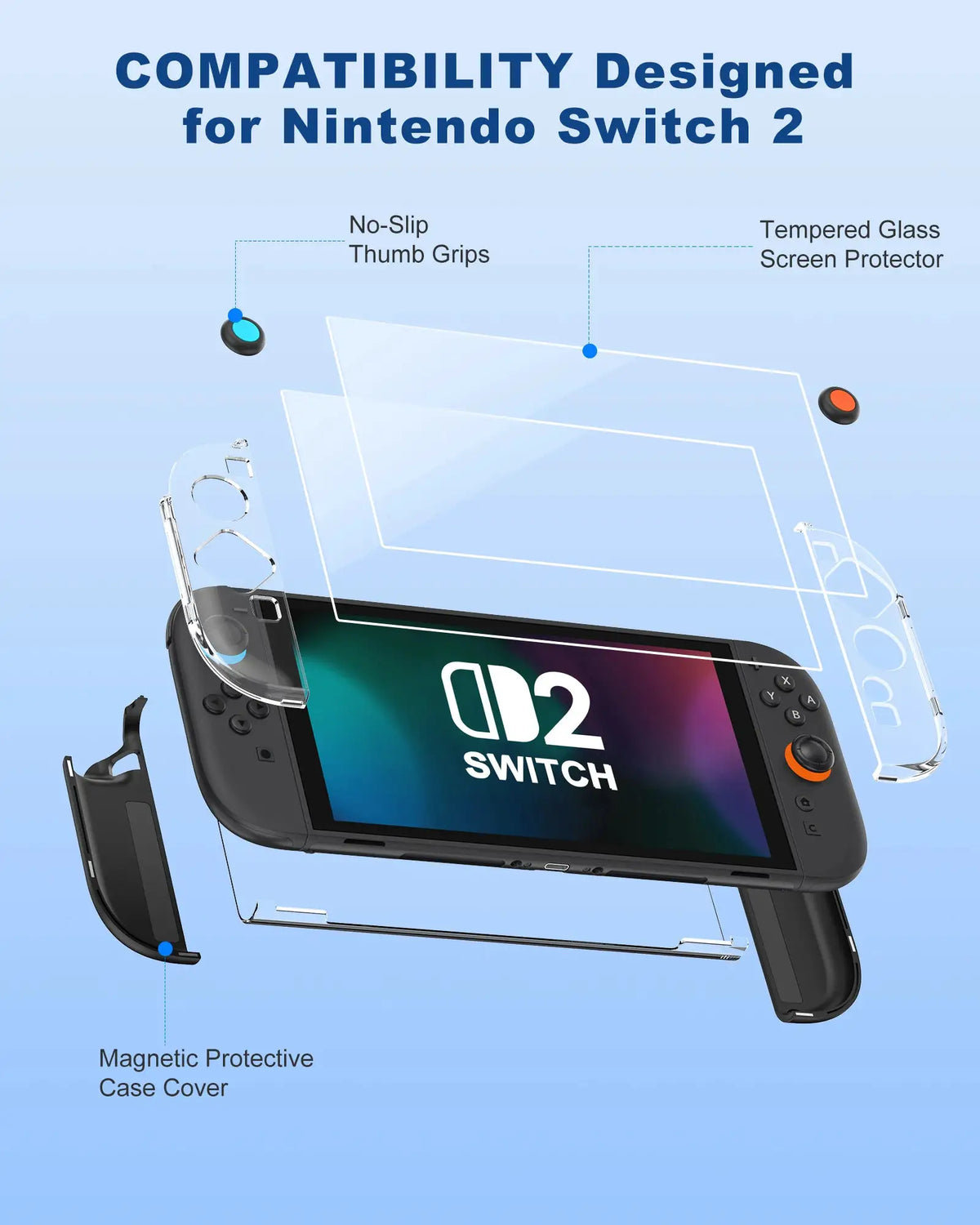 BEBONCOOL NP10 6 in 1 magnetic protective case set for Switch2 with 9H tempered glass film for switch2 GAME accessories by InterCyprus Trading Ltd