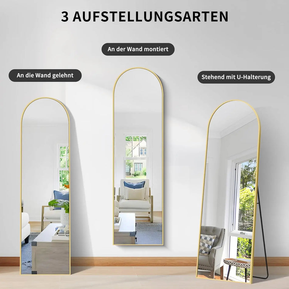 Espelho de Corpo Inteiro Arqueado 162x50cm Estrutura de Alumínio com Suporte