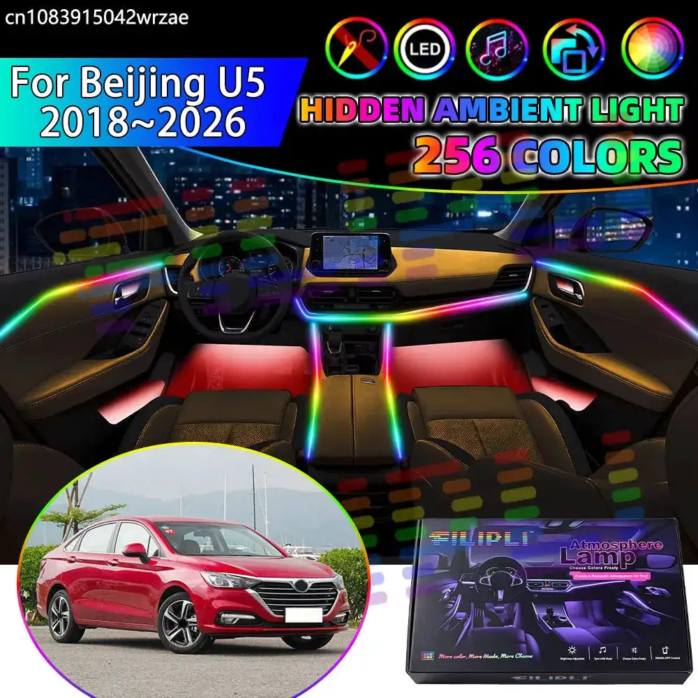 For Beijing U5 2018~2026 MK2 2019 2020 RGB Car Interior Ambient Lights Strips Breathing Lighting Kit App Control LED strips Auto by InterCyprus Trading Ltd