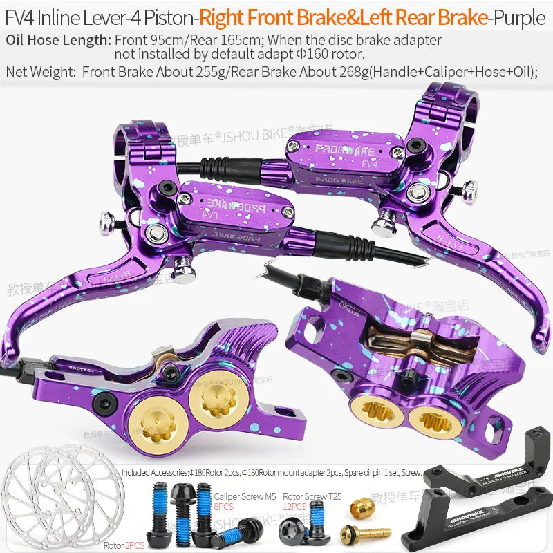 Frog Wake MTB Hydraulic Disc Brake Kit - 4 Piston Superior Stopping Power RF-LR Purple