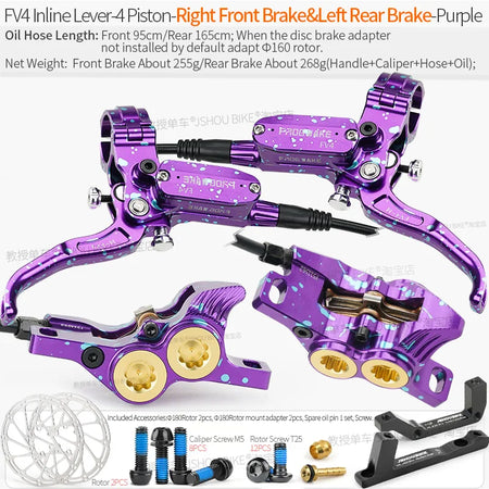 Frog Wake MTB Hydraulic Disc Brake Kit - 4 Piston Superior Stopping Power RF-LR Purple