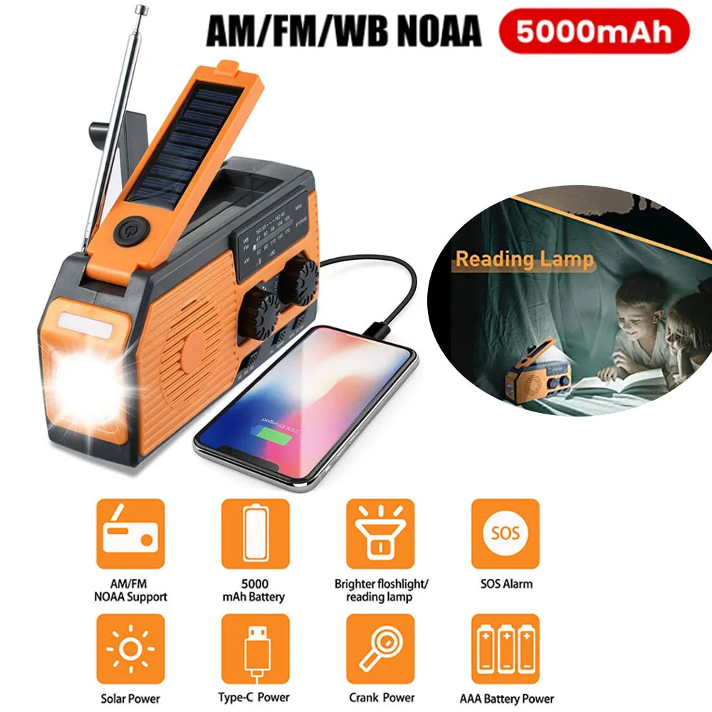 4000mAh Portable Emergency Solar Power Radio with Hand Crank and LED Flashlight Orange4 5000mAh